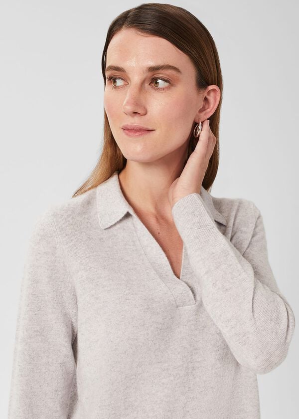 Hobbs Cashmere Kayla Collared Jumper Pale Grey Marl
