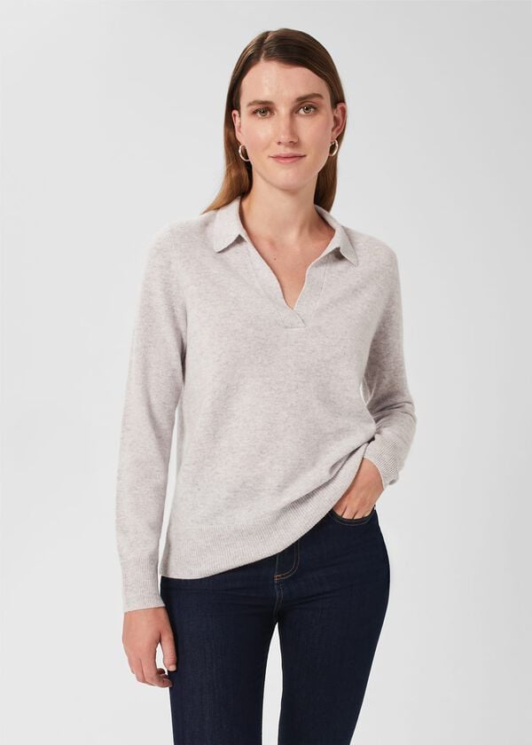 hobbs Cashmere Kayla Collared Jumper Pale Grey Marl