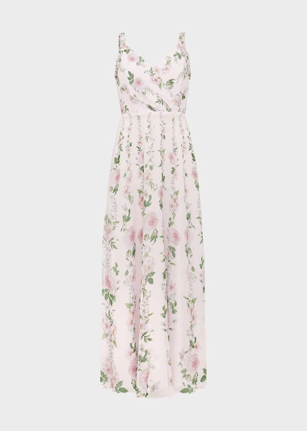 Hobbs Catherine Silk Floral Maxi Dress Pale Pink Multi