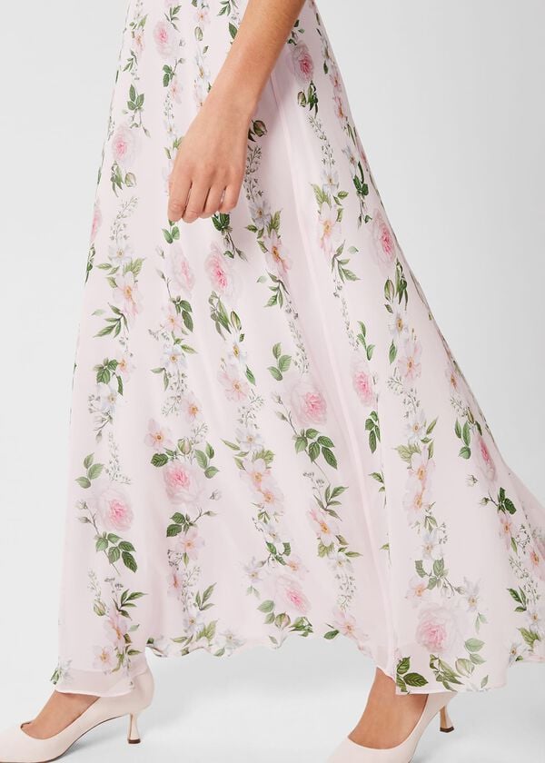 Hobbs Catherine Silk Floral Maxi Dress Pale Pink Multi