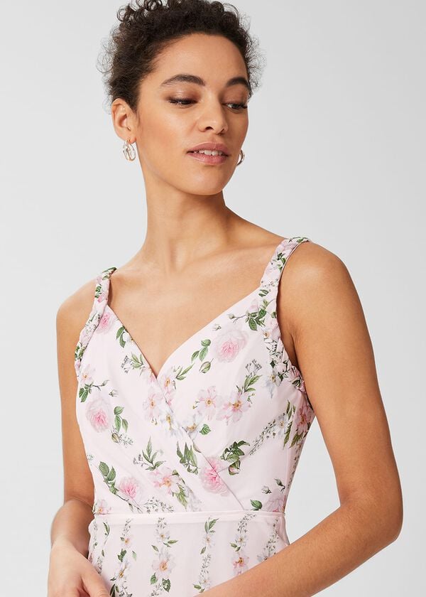 Hobbs Catherine Silk Floral Maxi Dress Pale Pink Multi