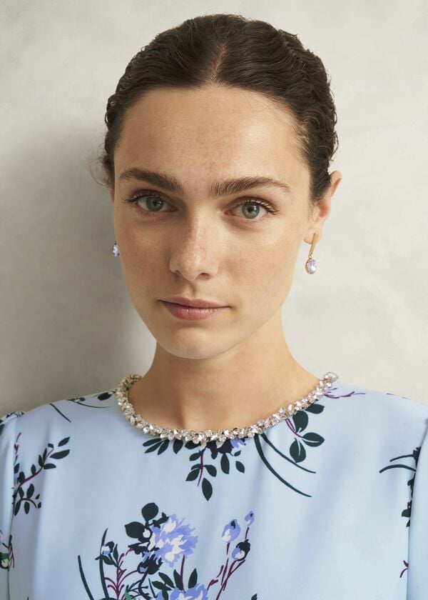 Hobbs Claudine Embellished Floral Dress Pale Blue Multi