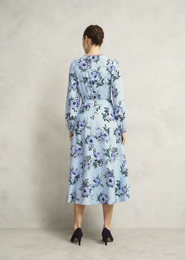 Hobbs Claudine Embellished Floral Dress Pale Blue Multi
