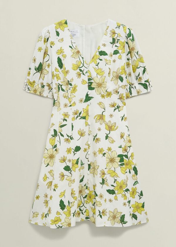 Hobbs Coniston Floral Linen Blend Mini Dress Ivory Multi