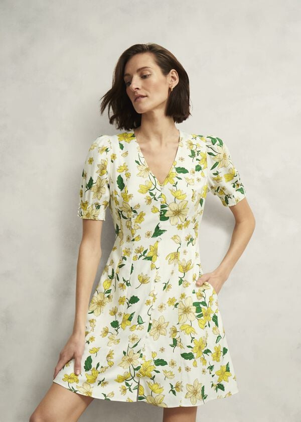 Hobbs Coniston Floral Linen Blend Mini Dress Ivory Multi