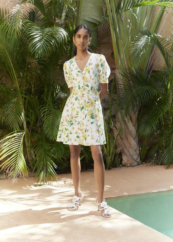 hobbs Coniston Floral Linen Blend Mini Dress Ivory Multi