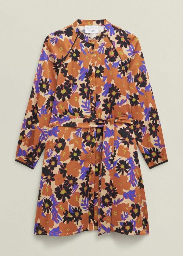 Hobbs Coworth Floral Tie-Waist Mini Dress Beige Multi