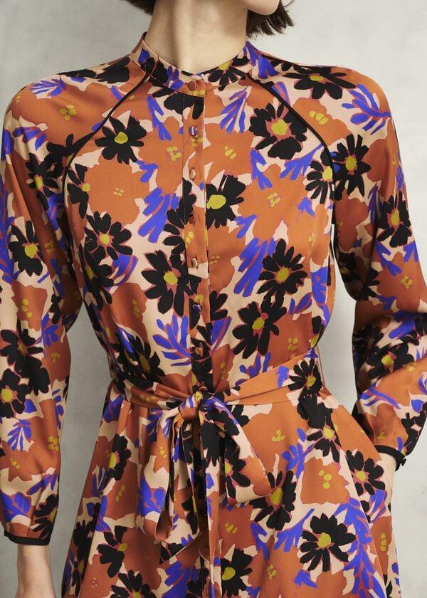 Hobbs Coworth Floral Tie-Waist Mini Dress Beige Multi