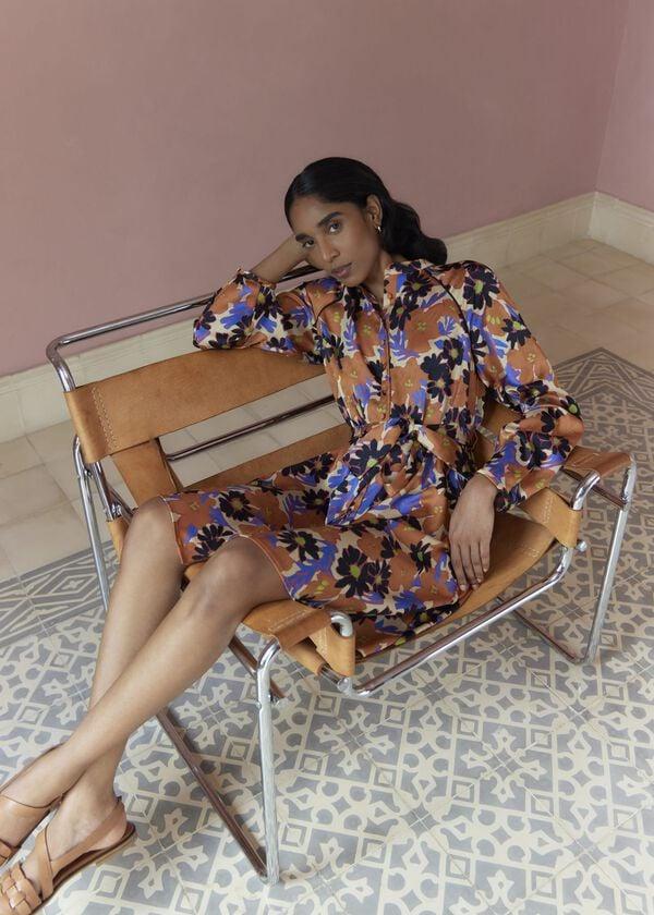 hobbs Coworth Floral Tie-Waist Mini Dress Beige Multi