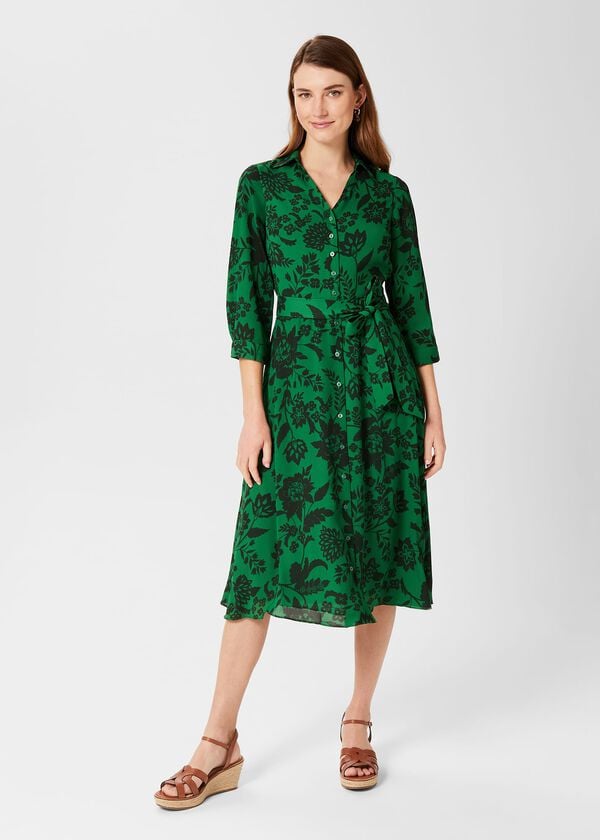 hobbs Dalia Floral Fit And Flare Dress Apple Artichoke