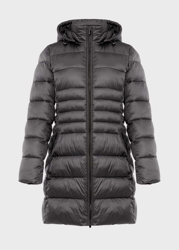Hobbs Danika Long Puffer Jacket With Hood Charcoal Grey