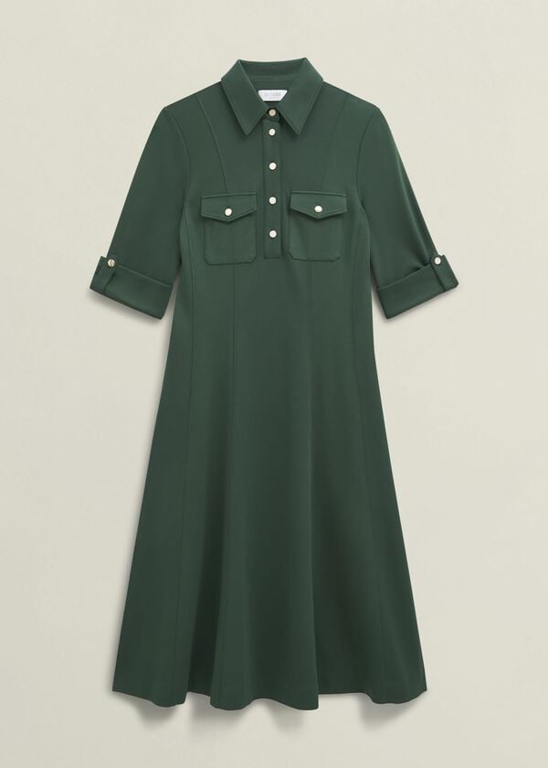 Hobbs Dark Green Angelica Utility Ponte Midi Dress Rich Sage Green