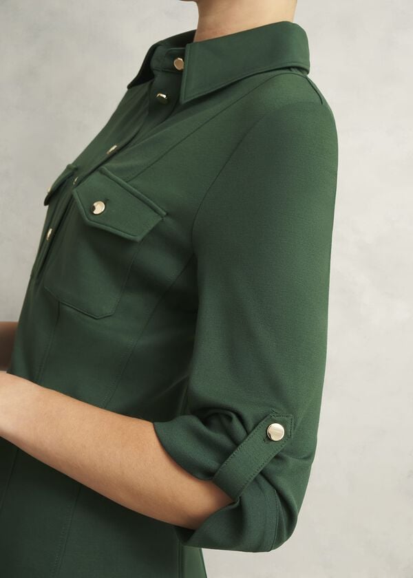 Hobbs Dark Green Angelica Utility Ponte Midi Dress Rich Sage Green