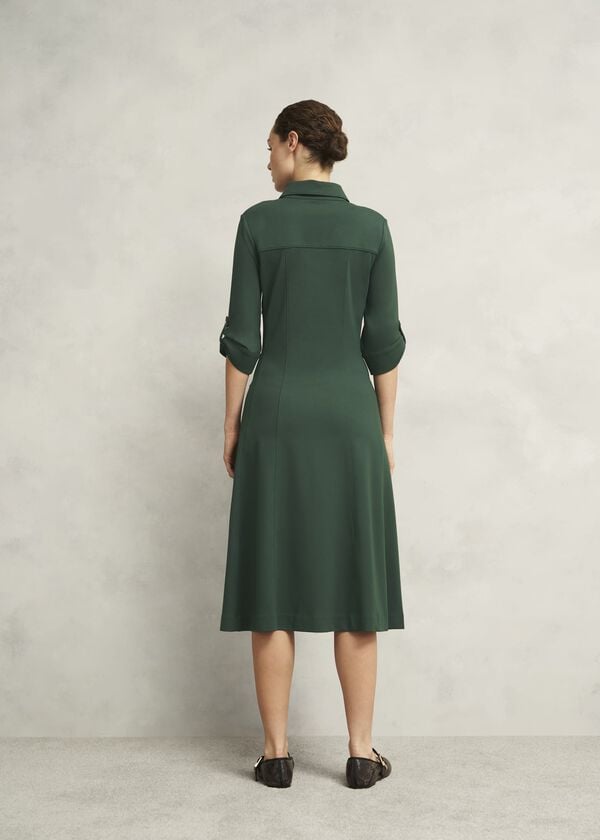 Hobbs Dark Green Angelica Utility Ponte Midi Dress Rich Sage Green