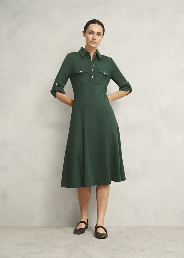 hobbs Dark Green Angelica Utility Ponte Midi Dress Rich Sage Green