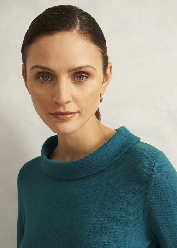 Hobbs Dark Green Audrey Cashmere Blend Roll Neck Jumper Deep Lake Green