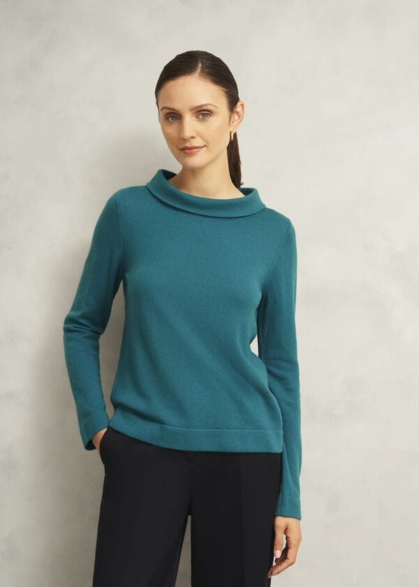 hobbs Dark Green Audrey Cashmere Blend Roll Neck Jumper Deep Lake Green