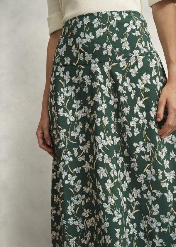 Hobbs Dark Green Floral Kiara Midi Skirt Green Multi