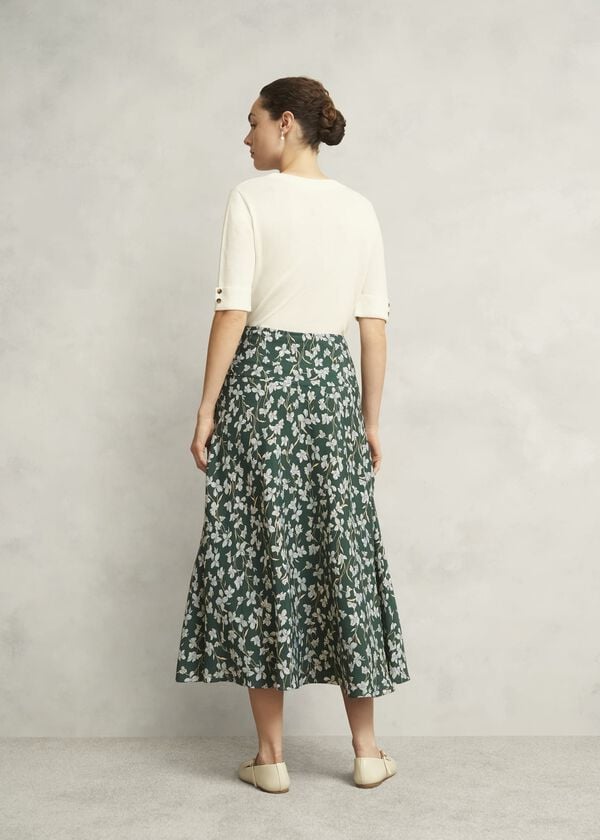 Hobbs Dark Green Floral Kiara Midi Skirt Green Multi