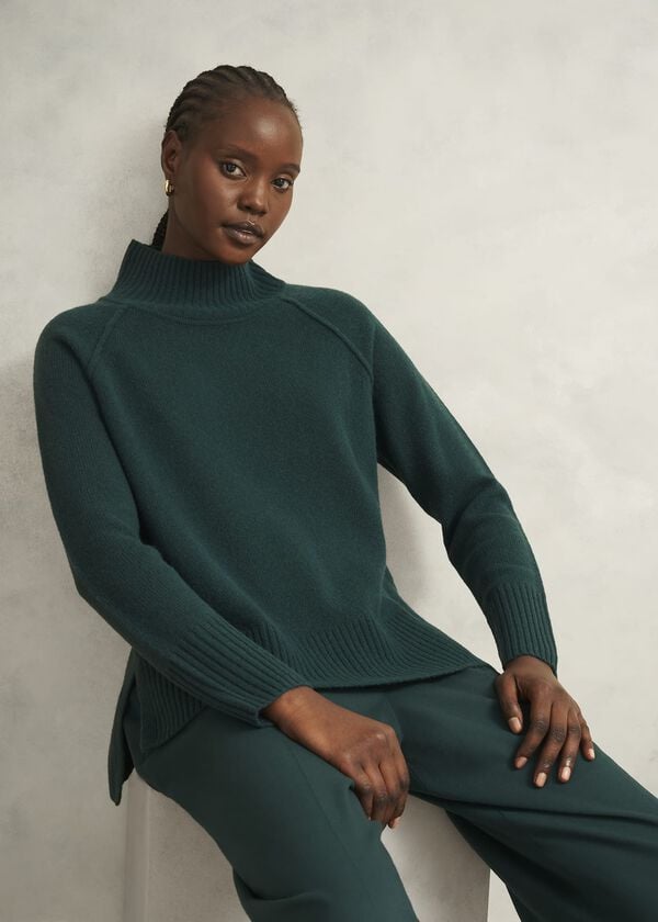 hobbs Dark Green Lorraine Wool Blend Turtle Neck Knitted Jumper Ponderosa Green