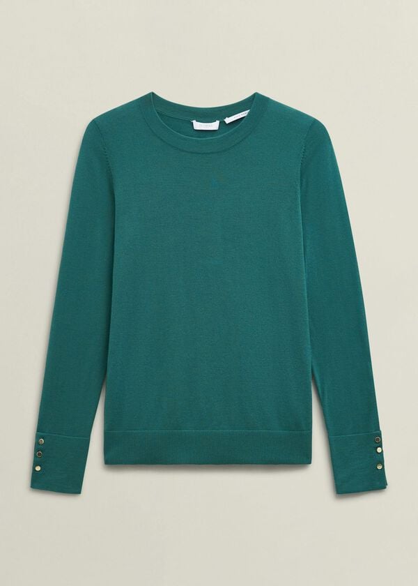 Hobbs Dark Green Penny Merino Wool Crew Neck Knitted Jumper Deep Lake Green