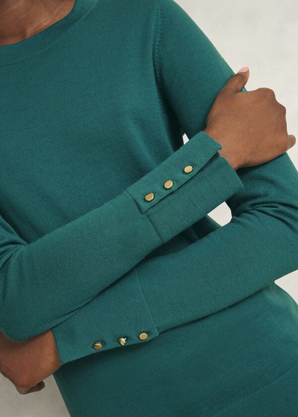 Hobbs Dark Green Penny Merino Wool Crew Neck Knitted Jumper Deep Lake Green