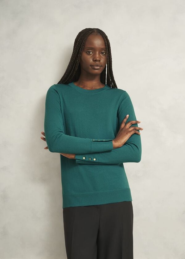 hobbs Dark Green Penny Merino Wool Crew Neck Knitted Jumper Deep Lake Green