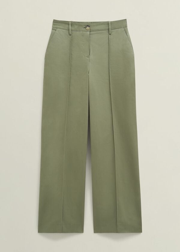 Hobbs Dark Sage Green Kayley Cotton Trousers Dark Sage