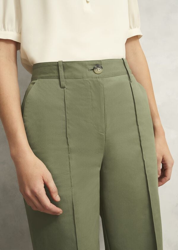 Hobbs Dark Sage Green Kayley Cotton Trousers Dark Sage