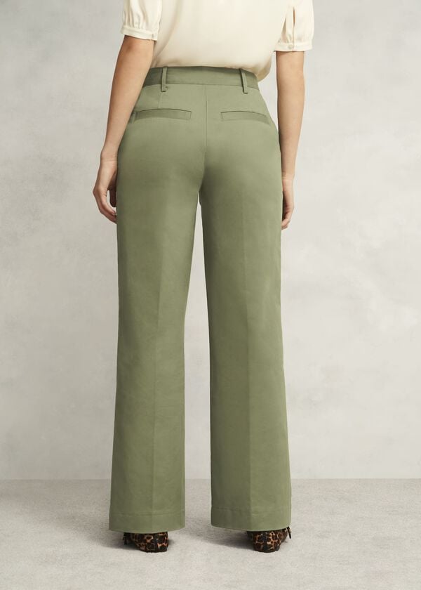 Hobbs Dark Sage Green Kayley Cotton Trousers Dark Sage