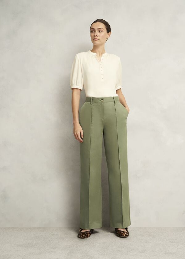 hobbs Dark Sage Green Kayley Cotton Trousers Dark Sage