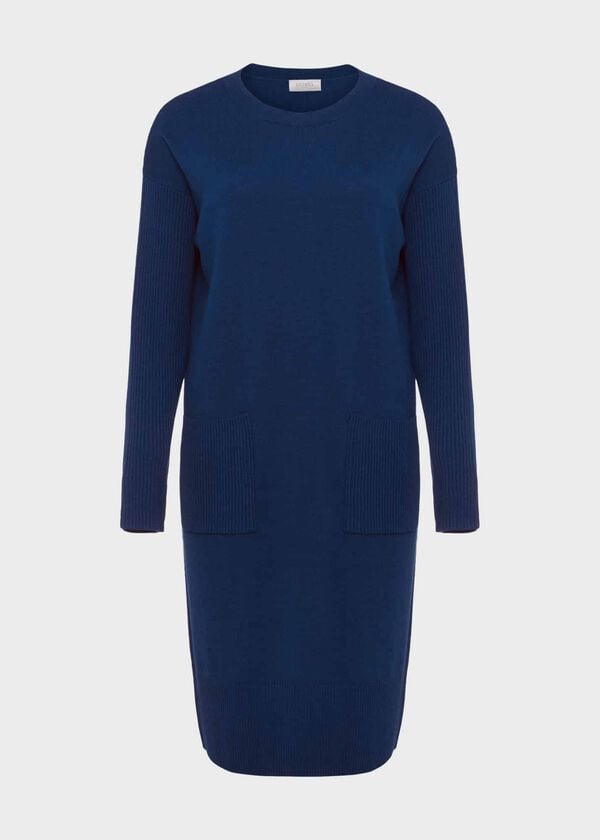 Hobbs Devora Knitted Dress With Cashmere Steel Blue
