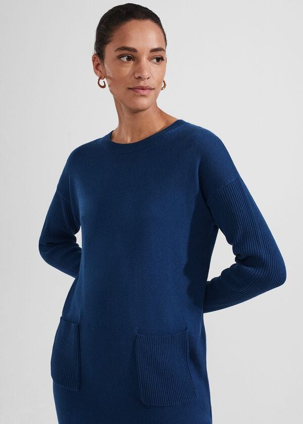 Hobbs Devora Knitted Dress With Cashmere Steel Blue