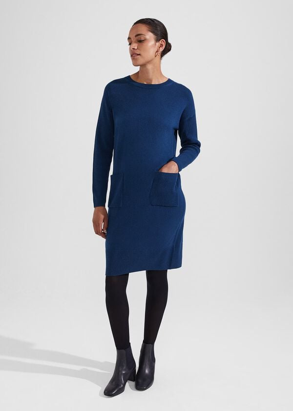 hobbs Devora Knitted Dress With Cashmere Steel Blue