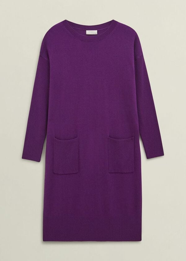 Hobbs Devora Knitted Dress With Cashmere Vibrant Purple
