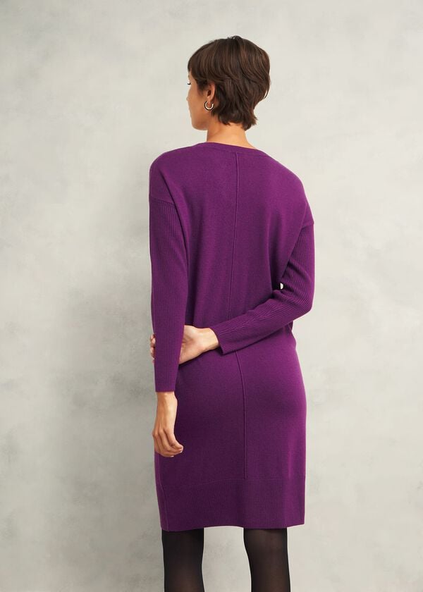 Hobbs Devora Knitted Dress With Cashmere Vibrant Purple