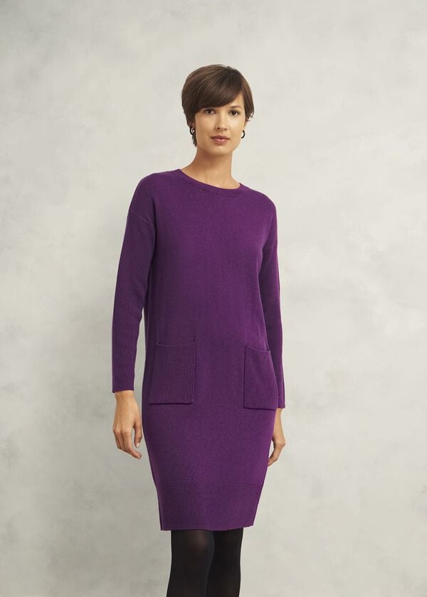 hobbs Devora Knitted Dress With Cashmere Vibrant Purple