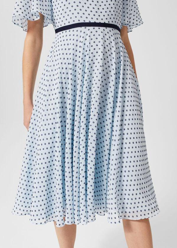 Hobbs Eleanor Spot Fit And Flare Dress Pale Blue Navy