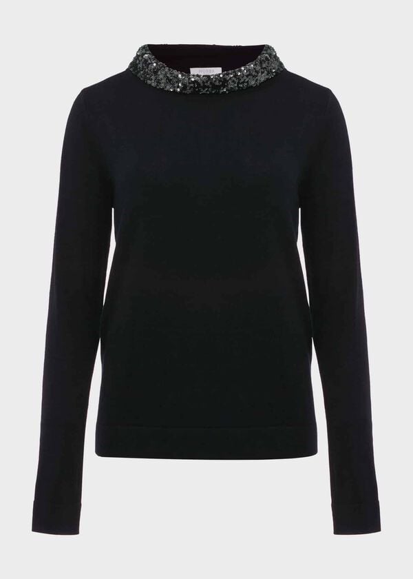 Hobbs Esther Sequin Jumper With Cashmere Forest Green