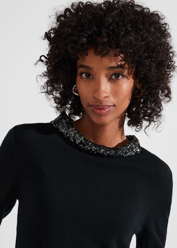 Hobbs Esther Sequin Jumper With Cashmere Forest Green