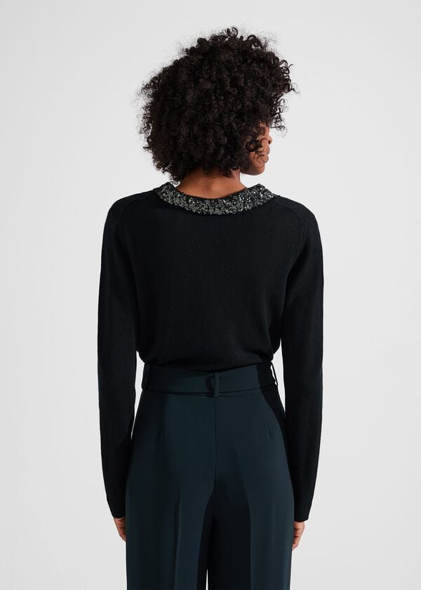 Hobbs Esther Sequin Jumper With Cashmere Forest Green