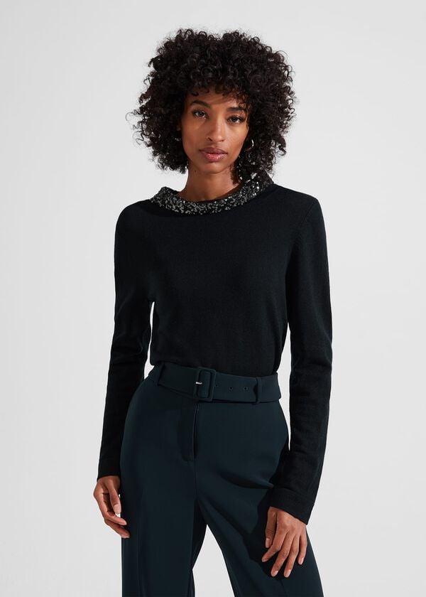 hobbs Esther Sequin Jumper With Cashmere Forest Green