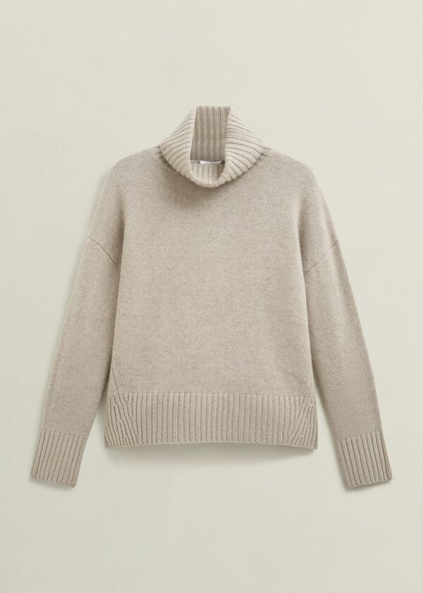 Hobbs Gabi Rollneck Wool Jumper With Cashmere Oatmeal Marl