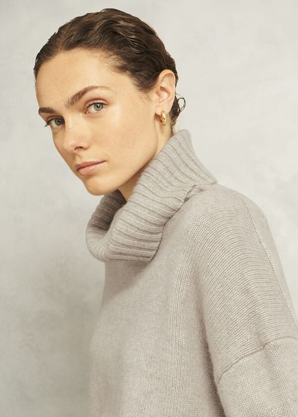 Hobbs Gabi Rollneck Wool Jumper With Cashmere Oatmeal Marl
