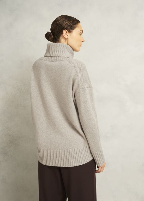Hobbs Gabi Rollneck Wool Jumper With Cashmere Oatmeal Marl