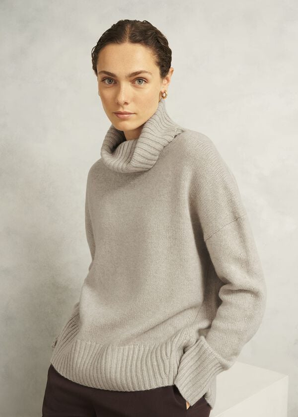 hobbs Gabi Rollneck Wool Jumper With Cashmere Oatmeal Marl