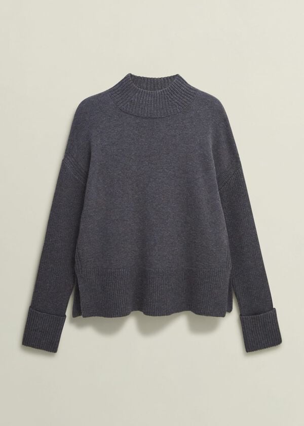 Hobbs Gaskell Co-ord Wool Cotton Jumper Dark Grey Marl