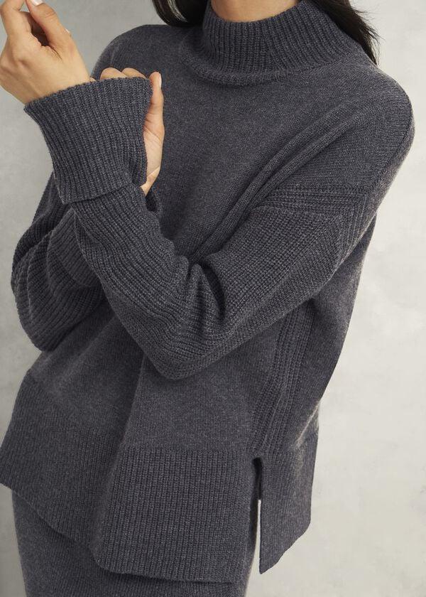 Hobbs Gaskell Co-ord Wool Cotton Jumper Dark Grey Marl