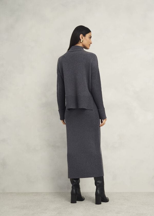 Hobbs Gaskell Co-ord Wool Cotton Jumper Dark Grey Marl