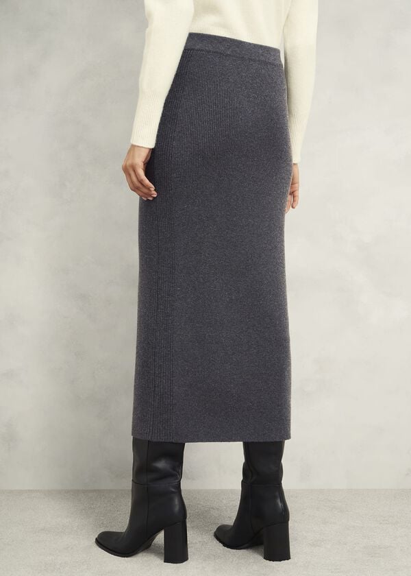 Hobbs Gaskell Co-Ord Wool Cotton Skirt Dark Grey Marl